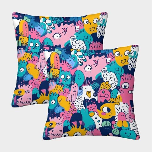 Patrón de Dibujos Animados Fundas De Almohada Suave Lindo Impreso Juego De 2 Decorativos Funda De Almohada Decorativa Suave Cojines Decorativos para Sofá Cama Hogar Exterior 50x50cm