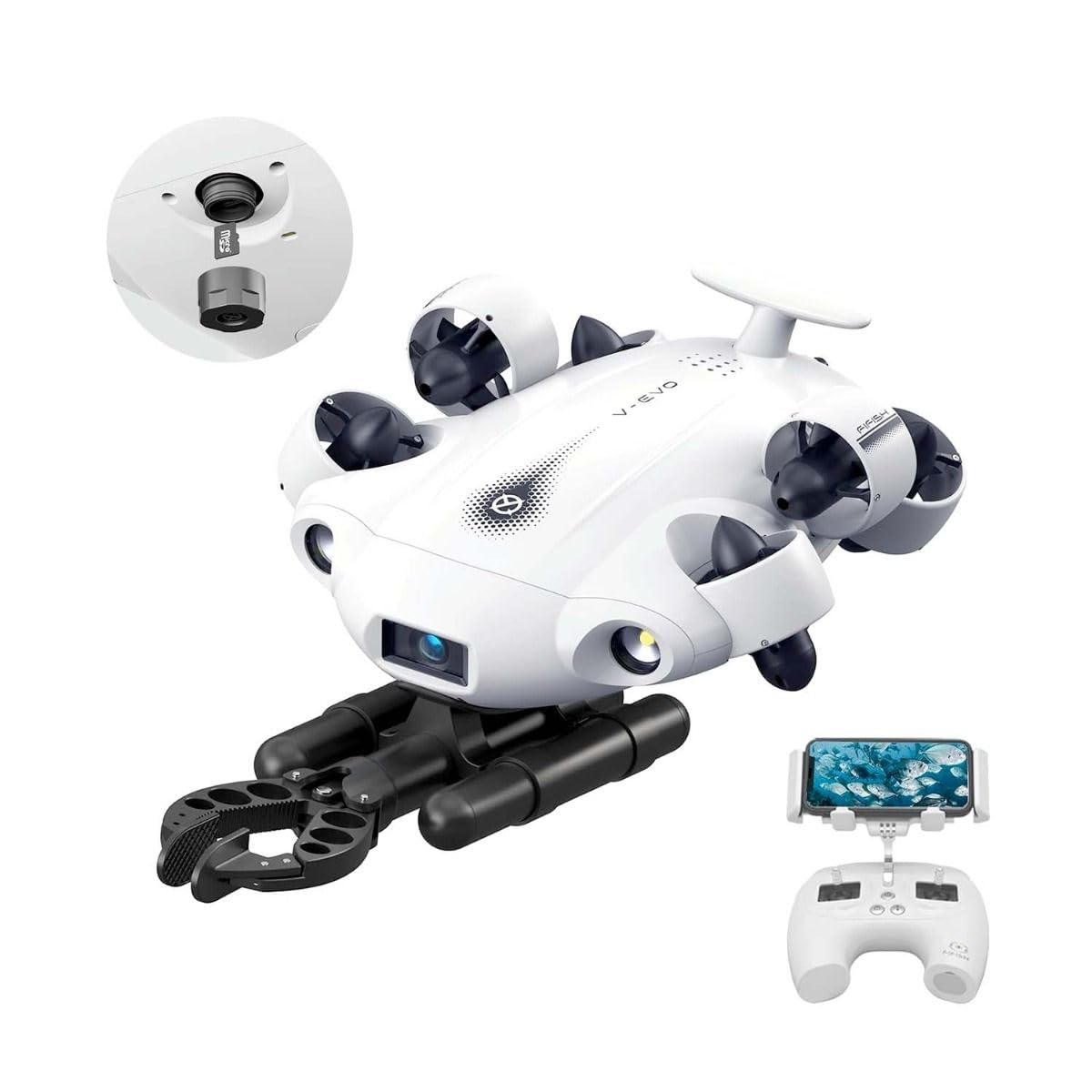 4K Kamera Unterwasserdrohne FIFISH V-EVO, AI Vision Lock 360° omnidirektionale Bewegung Unterwasser ROV mit Tiefenhaltung, ROV Roboter mit VR Kontrolle