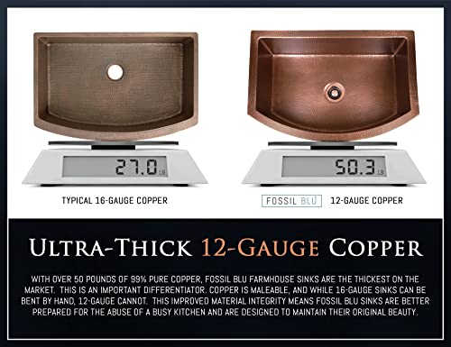 Fsw1107 Lux 33-Inch Heavy 12-Gauge Medium Patina Copper Farmhouse Sink, Includes Accs, Curved Front #TOP4