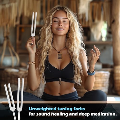 Hugbow Tuning Forks for Healing, Aluminum Alloy Tuning Fork 128Hz, 136.1Hz, 256Hz, 384Hz, Hockey Puck Activator & feet, Weighted & Unweighted Tuning Fork Set with Vegan Leather Pouch - Image 8