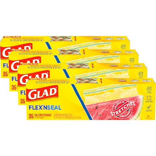 Glad FlexN Seal Food Storage Plastic Bags Gallon 35 Count (Package May Vary)