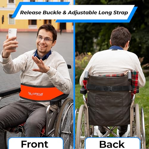 Image of OTICA Wheelchair Safety Belt, Adjustable Length - Orange Anti-Slip and Anti-Fall Wheelchair Strap Seat Belt, Extra Long Size-Suitable for Obese People (Orange, Wheelchair Safety Belt With Pad)