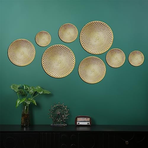 BOTAOYIYI Gold Wall Art Set Of 6, Gold Sunburst Wall Decor, Metal Modern Accent Large Circle Hanging Decorations Above Bed For Home Office Bedroom Bathroom Or Living Room(L-17.3, M-11.8, S-7.9) (C)