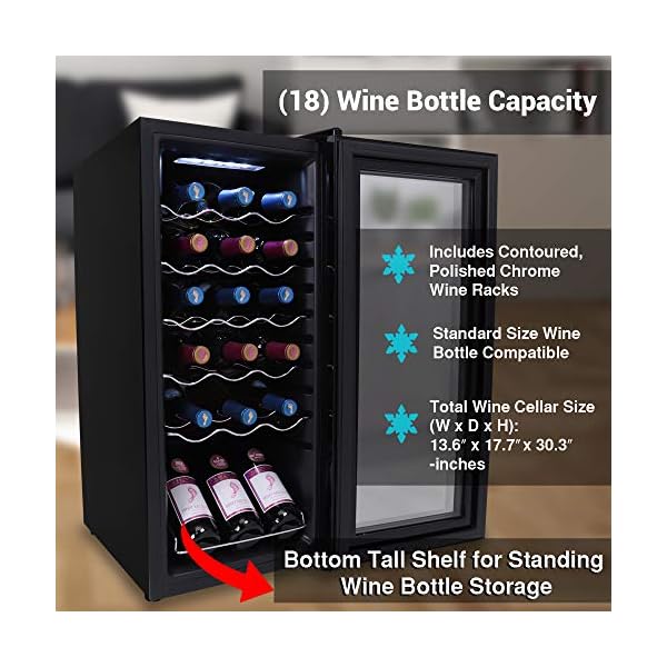 NutriChef Wine Cooler Refrigerator 18Bottle Wine Fridge with AirTight Glass Door, Touch