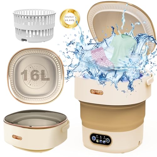 Khaki Portable Mini Washing Machine with Spin Dryer, 16L 2Kg Capacity, Perfect for Baby Clothes, Apartments, Camping & Travel