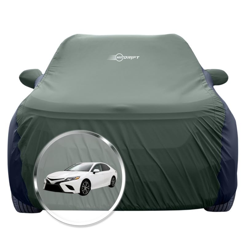 Image of NEODRIFT 'SuperTech' Car Cover for Toyota Camry (100% Water-Resistant, All Weather Protection, Tailored Fit, Multi-Layered & Breathable Fabric) (Colour: L.Green+Black)