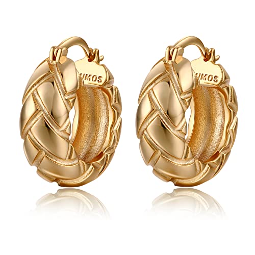 Image of FRUMOS 18K Gold Plated Chunky Hoop Earrings for Women Fashion Thick Gold Hoops Set Jewelry for Birthday Christmas Gifts