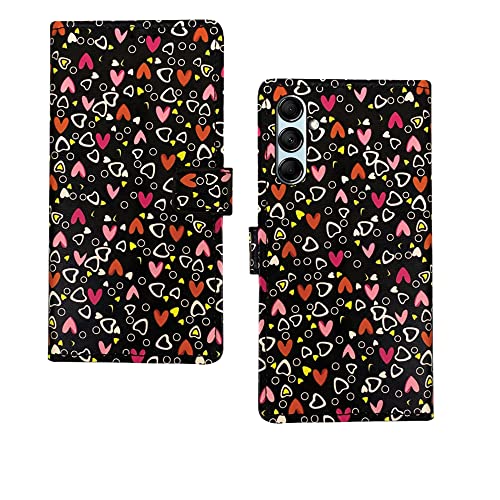 Image of Pinaaki Enterprises Samsung Galaxy M14 5G Flip Case | Premium Leather Finish Flip Cover |Designer Printed Flip Cover for Samsung Galaxy M14 5G - Black Hearts