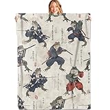 MIEPOS Samurai Frog Throw Blanket, 50x60in, Soft, Lightweight Flannel,Ukiyo-E Style Martial Arts Frogs with Katanas and Japanese Calligraphy Blankets, Gifts for Men, for Retro Home Living Room Decor