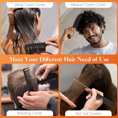 image for SALONSILK 4PCS Professional Comb Set, Wide Tooth Combs Rat Tail Fine T