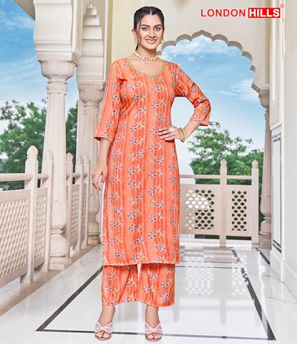 Image of London Hills Women Printed Kurta with Pant Salwar Suit Set || Plazo Kurti Cotton Set