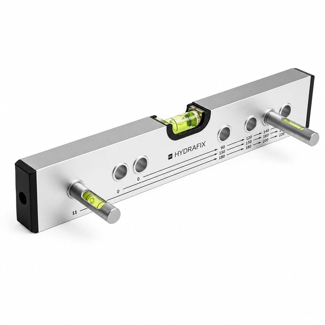Nivel Fontanero Hydrafix Hydralevel 30 cm para Tomas de Agua | Aluminio resistente y ligero, 3 líneas de medición desde 0, precisión profesional 0,5 mm/m y ampollas de alta visibilidad.