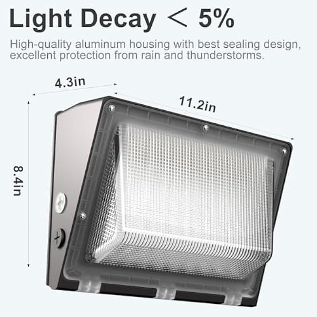 Lightdot 2Pack 120W LED Wall Pack Lights, 100-277v Dusk to Dawn with Photocell | 18000Lm(150Lm/W) 5000K IP65 Outdoor Exterior Lighting Fixture, Energy Saving|5-Yrs Warranty, ETL(Height:8~18ft)