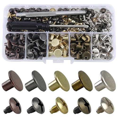 Juego de 125 tornillos Chicago de materiales metálicos resistentes, accesorios portátiles para uso profesional y doméstico en manualidades