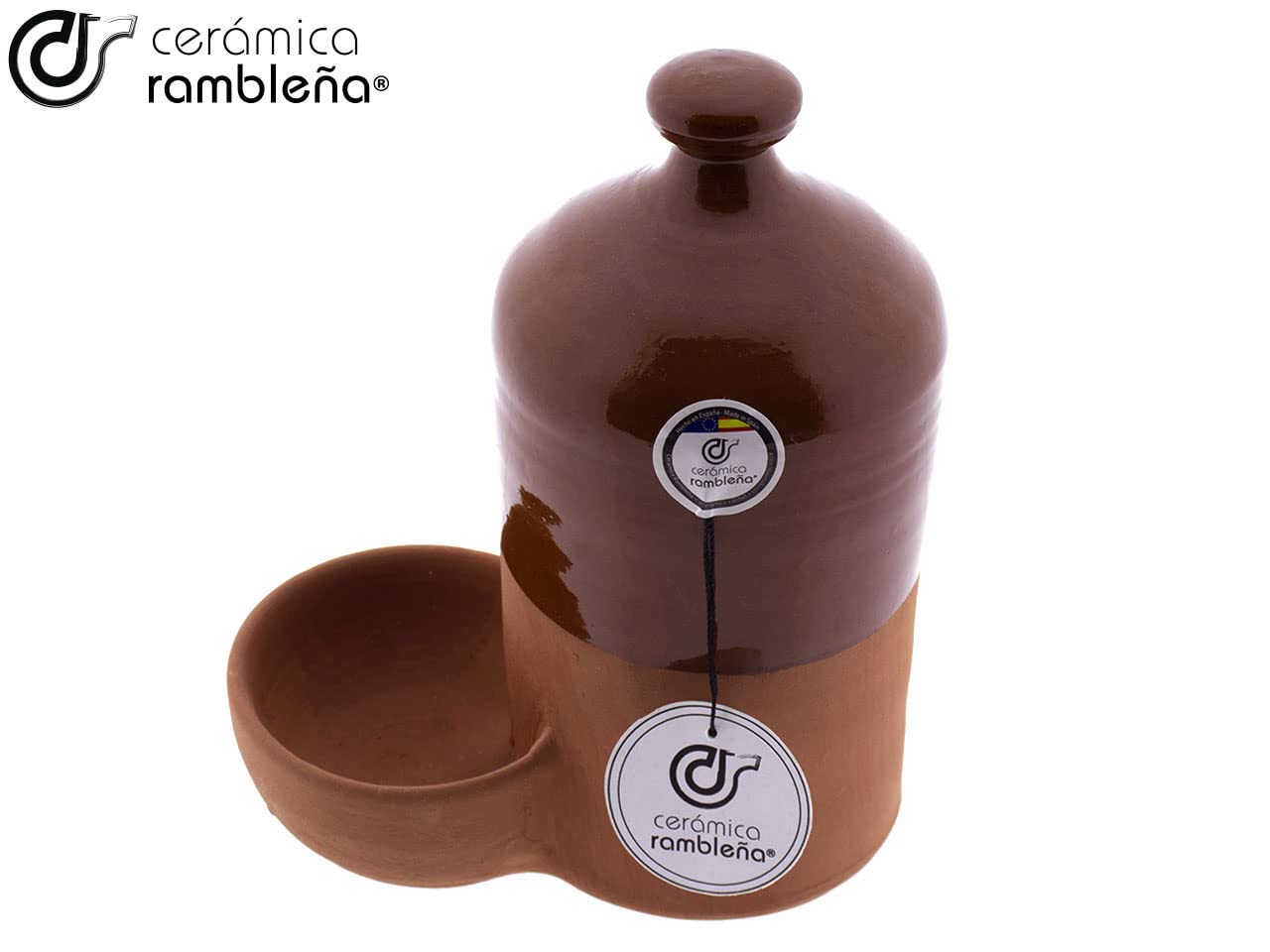 CERÁMICA RAMBLEÑA | Bebedero para mascotas y aves | Barro rojo de La Rambla (Córdoba) | Filo miel | 100% Hecho a mano | 4 litros | ECO
