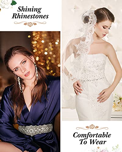 Jecery 3 Pieces Rhinestone Bridal Wedding Sash Belts Handmade Crystal Bridesmaid Sash For Formal Evening Dress Belts (Beige) #TOP5