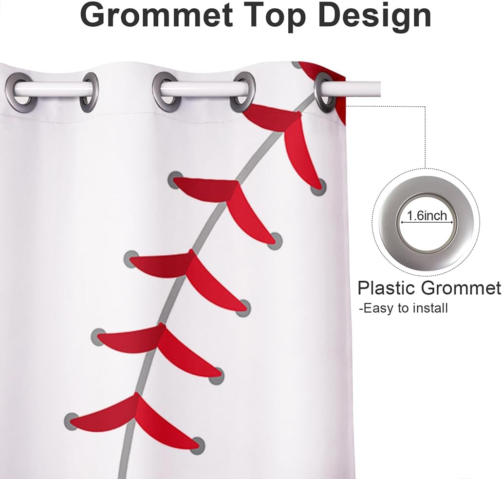 Curtains 42 x 63 inch Blackout Curtains (2 Panel) Grommet Top Darkening for Bedroom and Living Room Sports Baseball