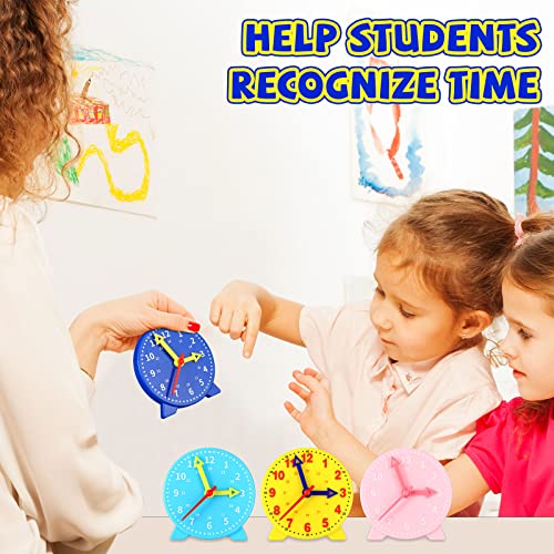 Image of Batiyeer 24 Pcs Teaching Clock Kit for Kids to Tell Time Teaching Mini Geared Clock for Kids Basic Math Development Teacher and Classroom Supplies, 4 Inch(Dark Blue, Yellow, Pink, Sky Blue)