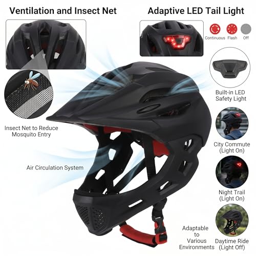 Casco integral para niños con luz LED y red integrada para bici 7