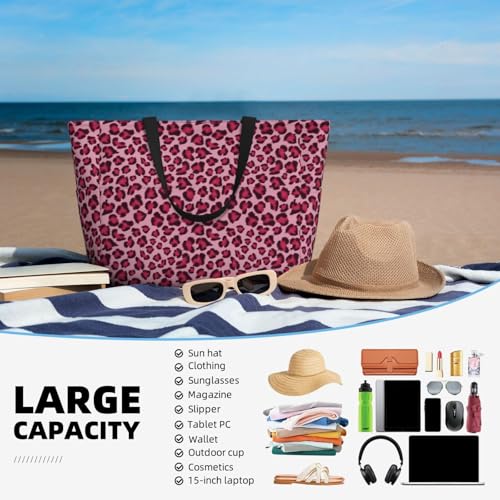 Rose Leopard Print Print Beach Pool Bags Tote For Women Ladies Large Gym Tote Carry On Bag For Weekender Travel Waterproof4