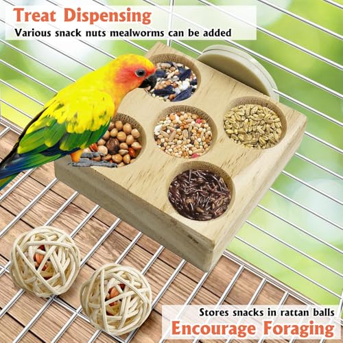 Image of Hamiledyi Wooden Foraging Puzzle Toys for Small Birds - Interactive Parrot Toys Cage Enrichment for Conure, Parakeet, Lovebirds, Budgie, Slow Feeder Bird Activity Toys (Small)