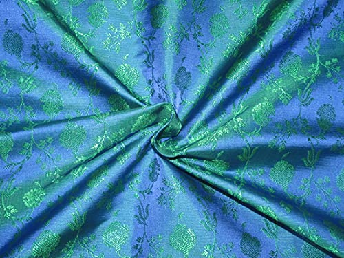 Tissu brocart de soie Bleu x Vert 111,8 cm au mètre pour couture