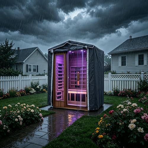 Image of 2-Person Outdoor Sauna Cover, Waterproof Dustproof Protective Cover | 3-Layer Oxford Fabric with Hook & Loop Roll-Up Door, Heat Retention, for Hillside Roof Sauna Within 57.8*40.5*81.1 Inch