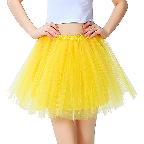 InnoBase Tutu Falda de Mujer Falda de Tul 50's Short Ballet 3 Capas Accesorios de Vestimenta de Baile para Mujeres Niñas 8 Colores (Amarillo Brillante)