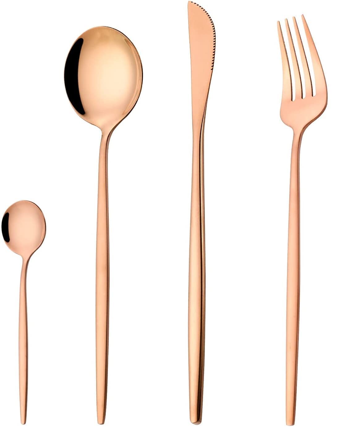 ANH MART Mirror Finish Rose Gold Plated Stainless Steel Flatware Set Copper Silverware Set Rose Gold Spoon Color Cutlery Set [Dinner Fork-Tea Spoon-Salad Spoon-Knife] Set of (Rose Gold 4) (B0B2LYQ5PV) Amazon Price History, Amazon Price Tracker