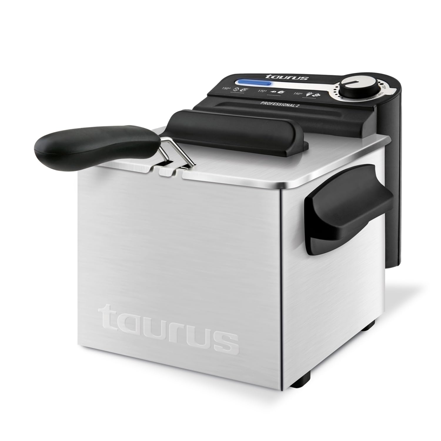 Taurus – Freidora de Aceite Eléctrica Professional 2 Plus, 2L, 1700W, Termostato Regulable, Indicador Luminoso, Sistema de Filtrado, Resistencia Sumergida, Posición Escurrido, Desmontable, Inox