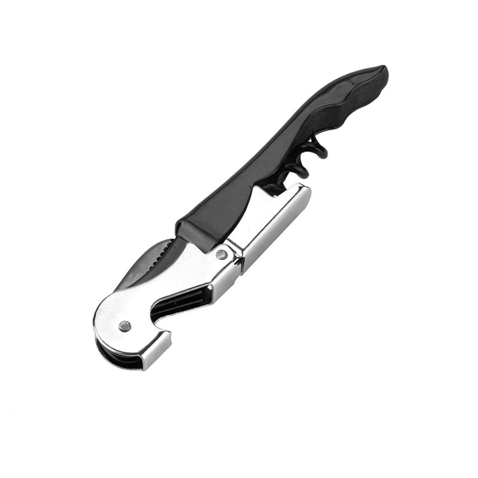 Flügelkorkenzieher-Flaschenöffner, Dosenöffner aus Edelstahl, 12,1 x 2, cm, schwarzer Holzgriff, multifunktionaler Flaschenöffner