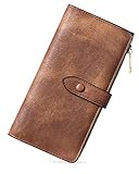 BOSTANTEN Womens Leather Wallets RFID Blocking Large Capacity Trifold Card Holder Ladies Phone Clutch Grey Brown