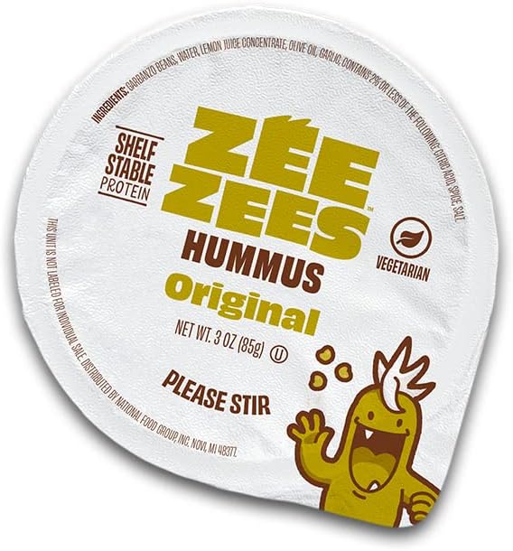 Zee Zees Original Hummus 3 oz Cups, 36 Count, Plant-Based Protein, Kosher, Gluten Free, Sesame Free, Tahini Free, Vegetarian, Shelf Stable