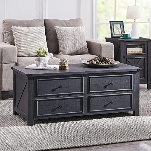 48”Farmhouse Coffee Table with 4 Large Storage Drawers