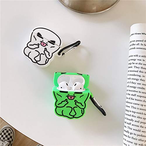 Joyleop Green Alien Case For Airpods 1/2, Cute Cartoon Fun Funny 3D Design Kids Girls Teens Boys Cover, Kawaii Cool Stylish Fashion Soft Silicone Character Trendy Unique Air Pods Cases For Airpod 1&2 #TOP5