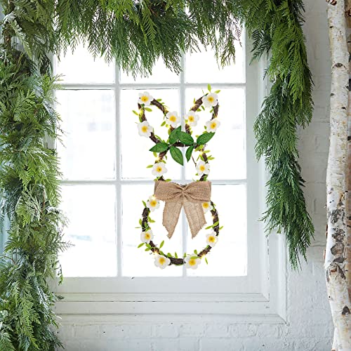 Eambrite Easter Bunny Wreath With Linen Bow 25Lt Spring Wreath For Front Door Wall Window With Lights Home Decor Battery Operated And Timer (17.5”) #TOP7
