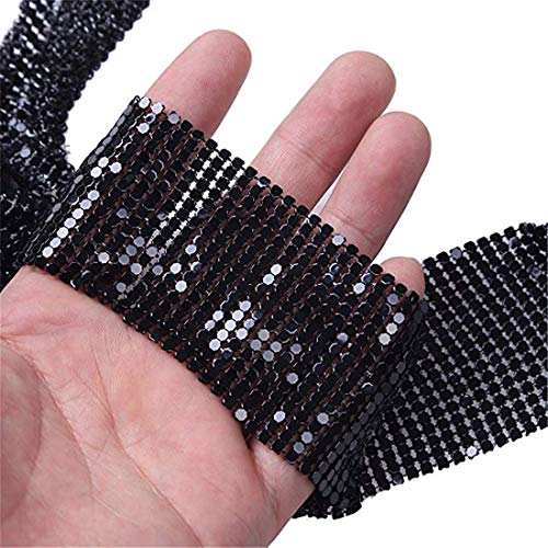 Kuji Women Glitter Sparkle Metal Sequins Neck Tie Scarf Club Party Evening Long Thin Skinny Tie Shawls Neckerchief (Black) #TOP2