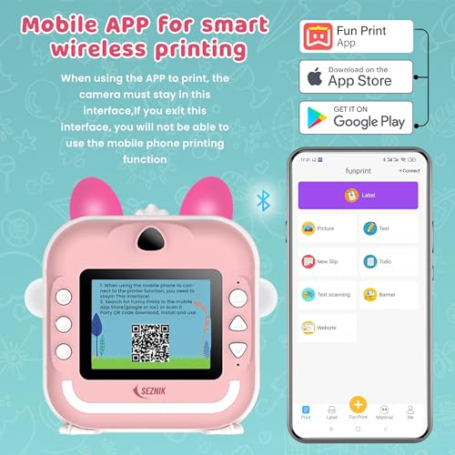 Image of SEZNIK Mini Camera Printer, Click Photo Print, Inkless, Bluetooth HD Print, Android, iOS. Instant Print (Mini-B40-Pink)