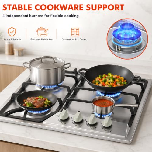 Image of Llamaviva 24 Inch Gas Cooktop, 4 Burner Propane Stove Top with 26,000 BTU