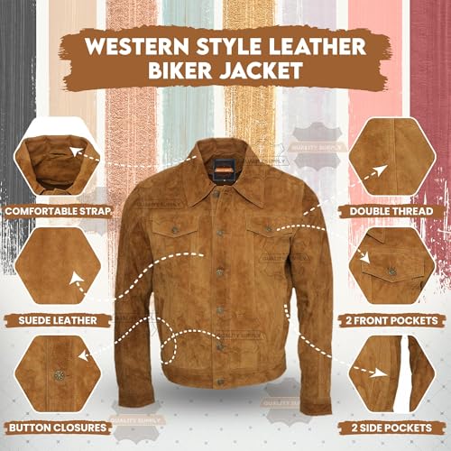 Image of Vintage Trucker Suede Leather Jacket Men - Classic Denim Biker Cafe Racer Causal Western Jacket