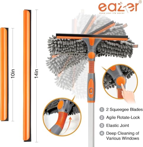 Image of Eazer 2-in-1 Window Cleaner Tool, 64'' Window Squeegee for Home, Window Cleaning Squeegee Kit with Telescopic Pole, Window Washing Kit with Rotatable Bendable Head(Threaded + Telescopic) - EAW01