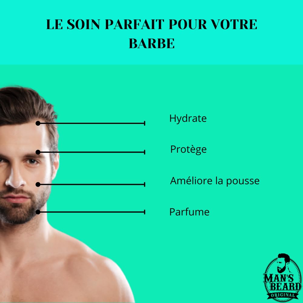 Man's Beard | Baume à barbe Monoi homme | Ingrédients d'origine naturelle | Soin de barbe adoucissant et aide à la pousse de la barbe | 100% Fabrication Française