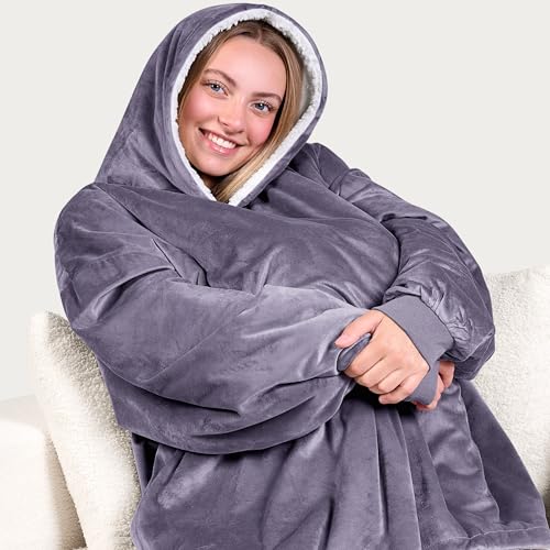 Image of Bare Home Wearable Blanket Hoodie - Soft Plush Sherpa - Warm and Cozy - Oversized Wearable Blanket