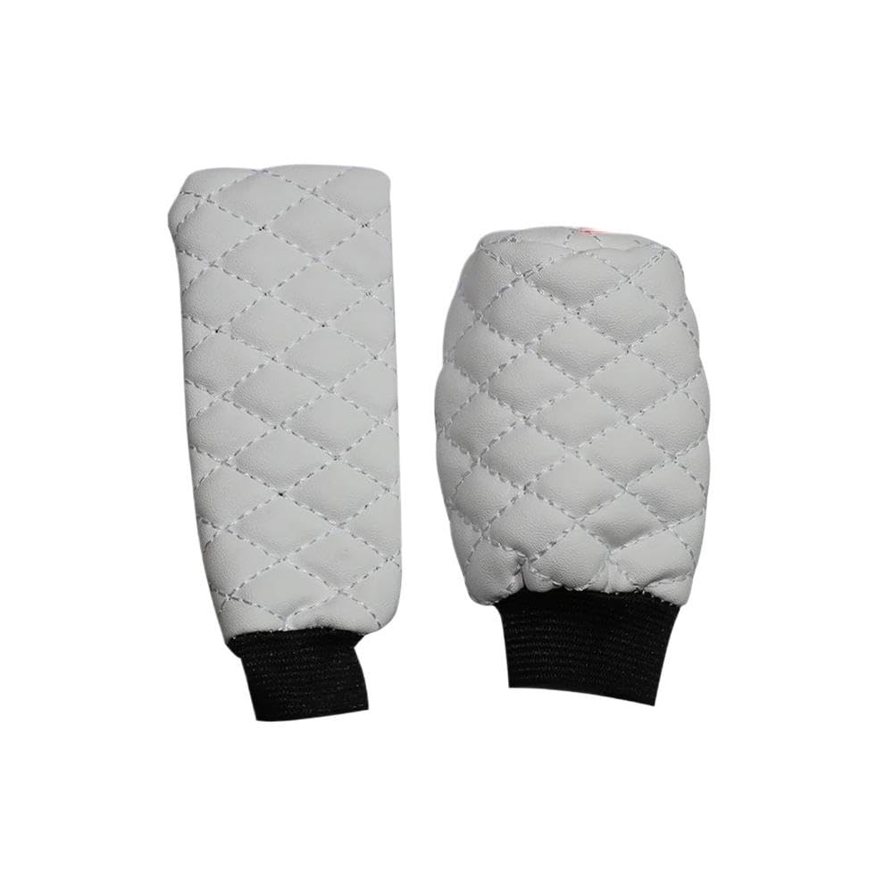 HYASDBWE 2 Pcs PU Leather Car Handbrake Cover Manual Gear Handle Set Automotive Supplies Car Accessories Gear Shifter Parts(White)