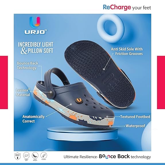 Image of URJO Splash Kid's Clogs /Sandals with Adjustable Back Strap Ultra Soft & Flexibility Anti Skid Comfortable Waterproof Daily Mules Clogs /Sandals Boy's & Girl's