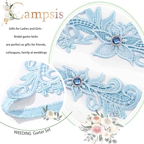 Campsis Garters For Bride Blue Lace Bridal Garter Belt Stretchy Crystal Floral Wedding Garters Set For Bride Gift Prom Party For Women And Girls Set Of 2 #TOP5