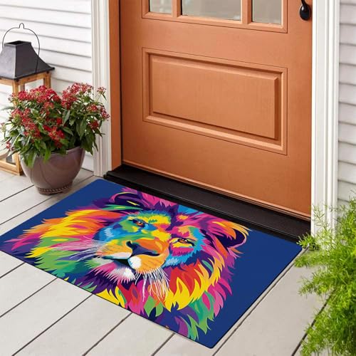 Tapis lion arc-en-ciel antidérapant pour entrée propre