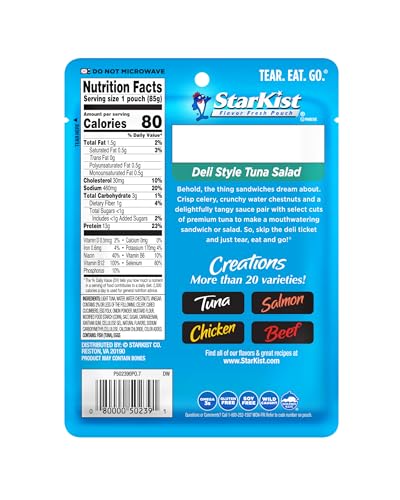 Image of StarKist Tuna Creations Deli Style Tuna Salad Pouch (3 oz - 24 Pack) Wild Caught, High Protein Shelf Stable Seafood, Gluten Free, Soy Free, No Draining, Ready to Eat for Salads and Sandwiches