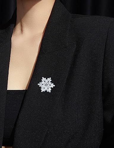 Image of Women's Cubic Zircon Snowflake Brooch Pins Elegant Clear Crystal Ice Flower Lapel Pin Breastpin