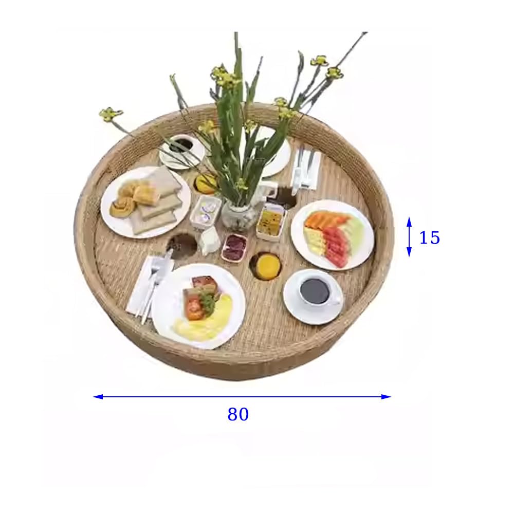 Bandeja flotante de ratán extra hecha a mano para piscina, fiesta en la playa y jacuzzi, perfecta para bebidas y aperitivos, 80 x 80 x 15 cm, accesorio ideal para el verano
